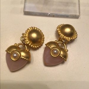 Pink Quartz heart gold tone earrings